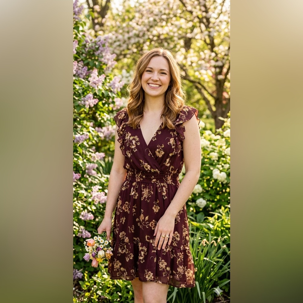 Floral V-Neck Dress in Brown